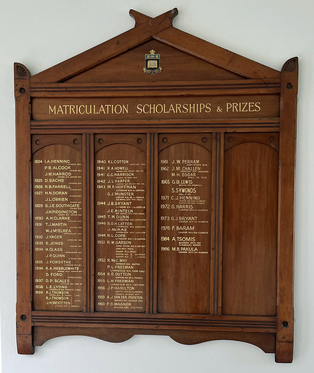 Honour Board: Matriculation Scholarships and Prizes