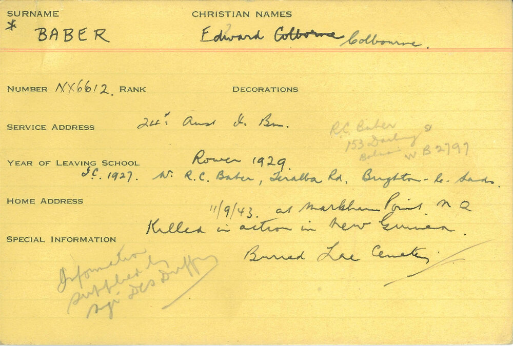 World War 2 index cards - B