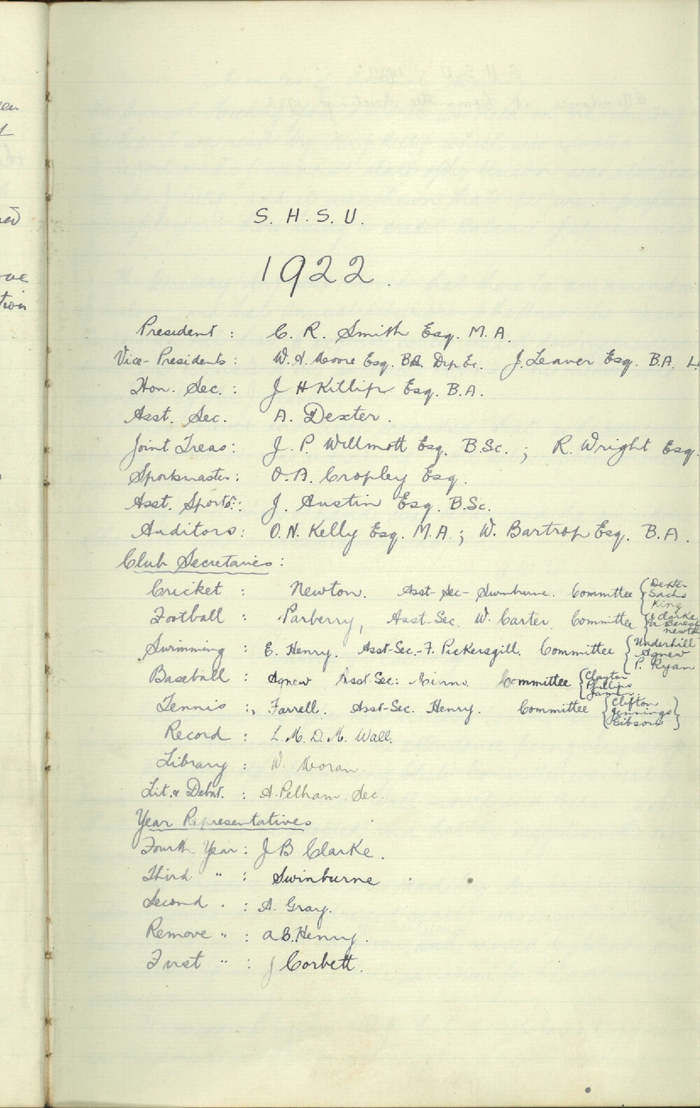 School Union - Minutes, 1922