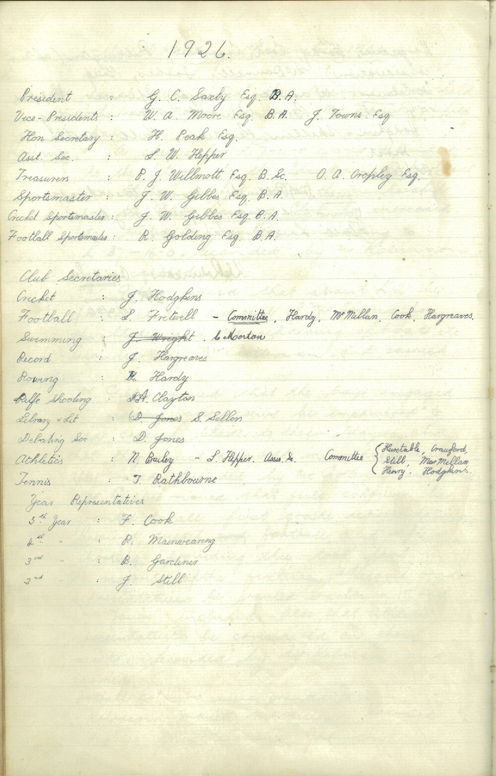 School Union - Minutes, 1926