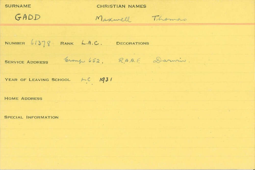 World War 2 Index Cards - G