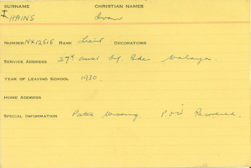 World War 2 index cards - H