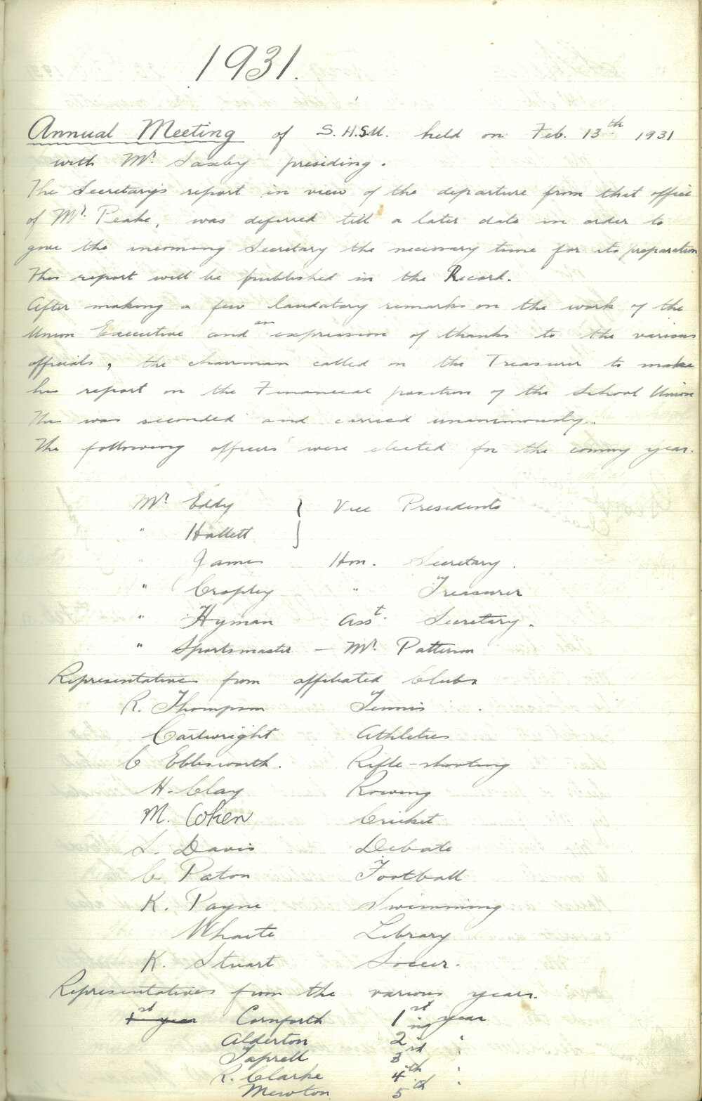 School Union - Minutes, 1931