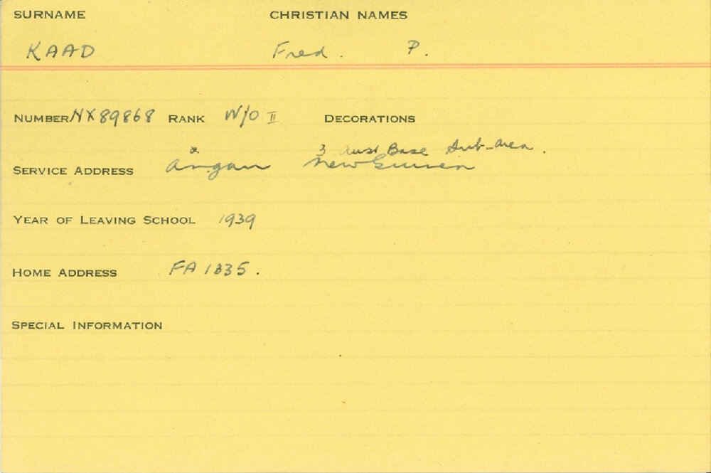 World War 2 index cards - K