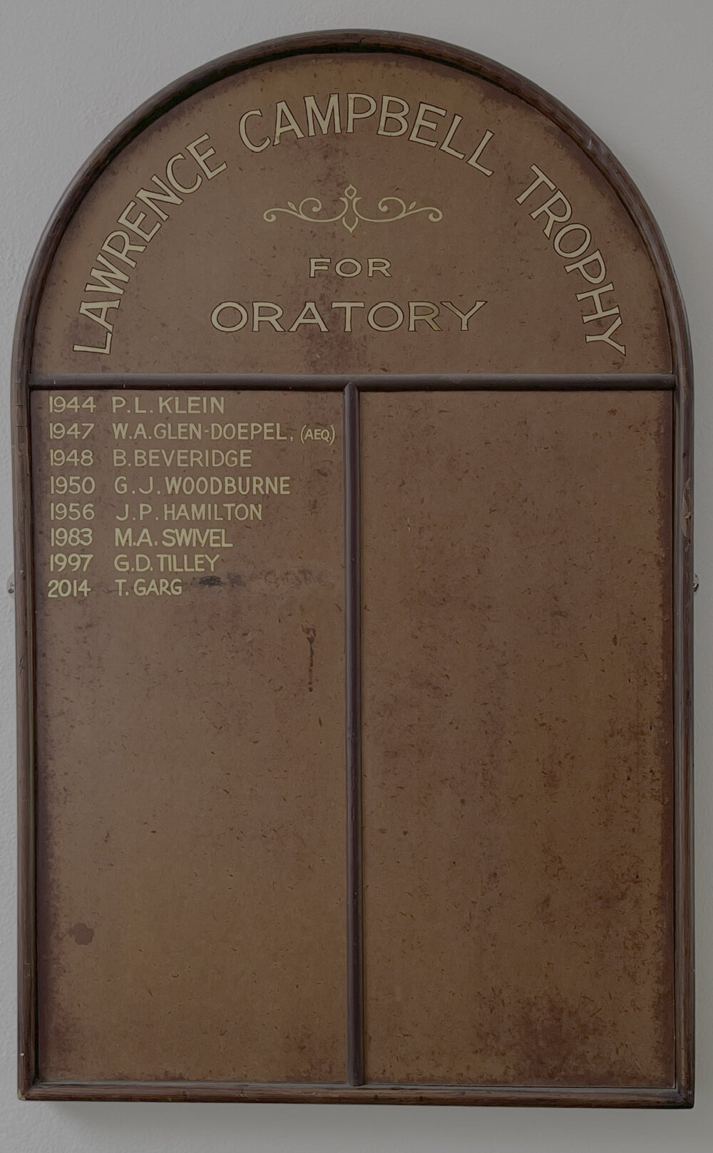 Honour Board: Lawrence Campbell Trophy for Oratory