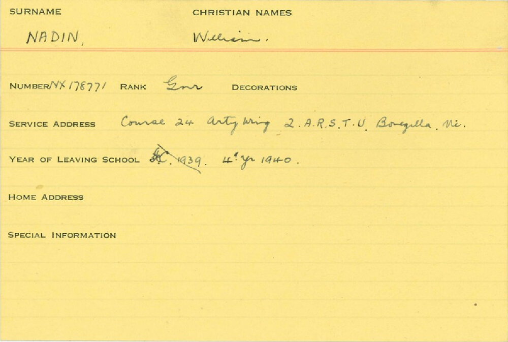 World War 2 index cards - N