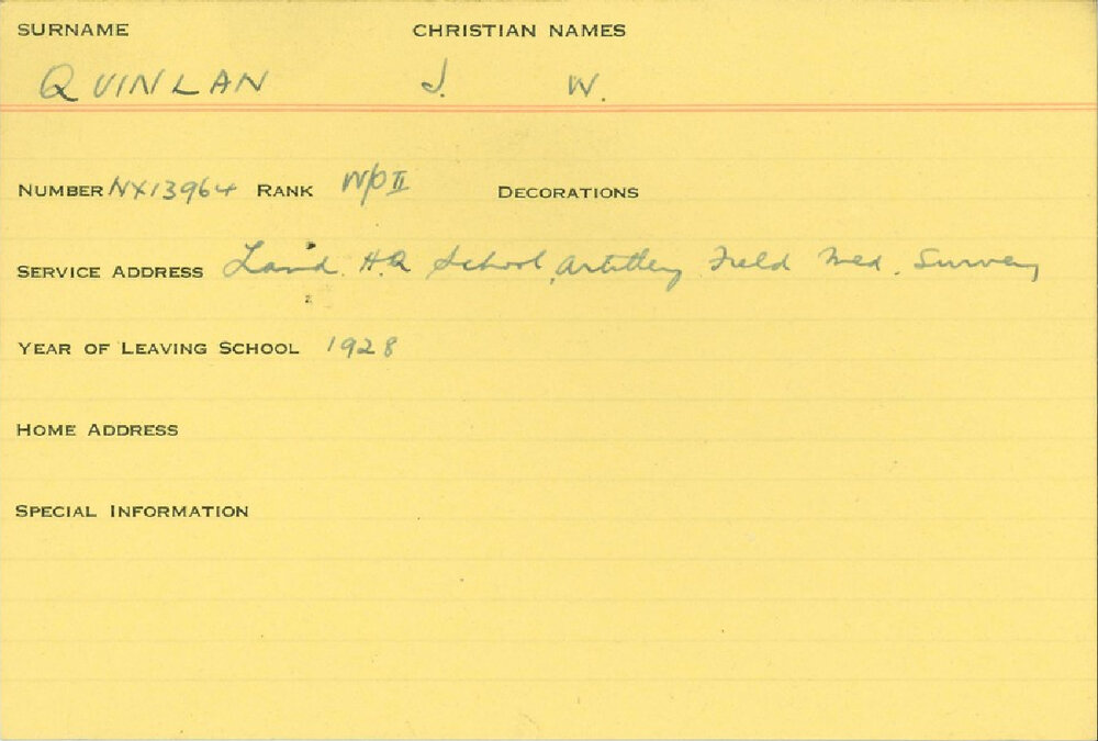 World War 2 index cards - Q