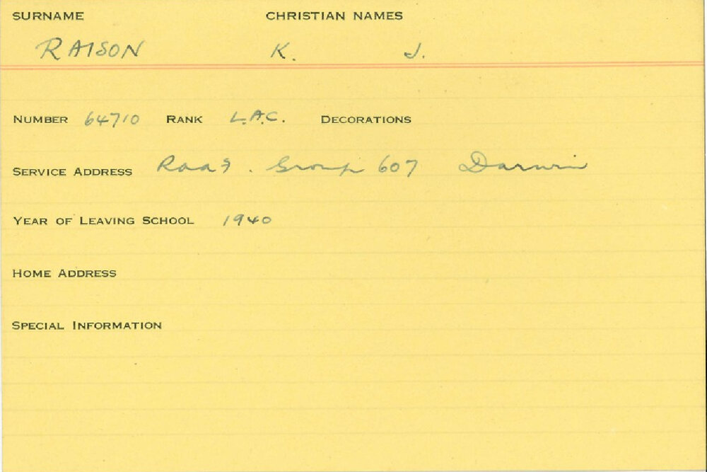 World War 2 index cards - R