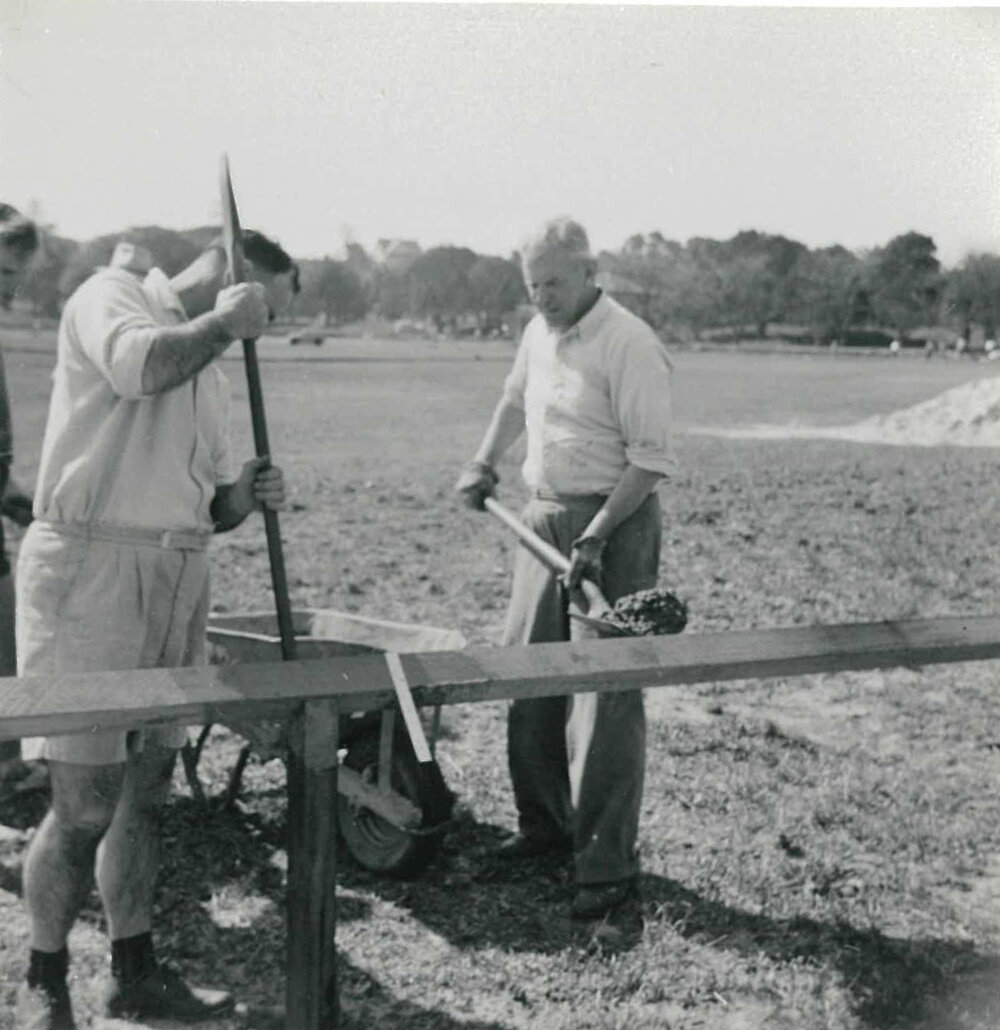 Working bee at McKay Oval, 29 September 1957