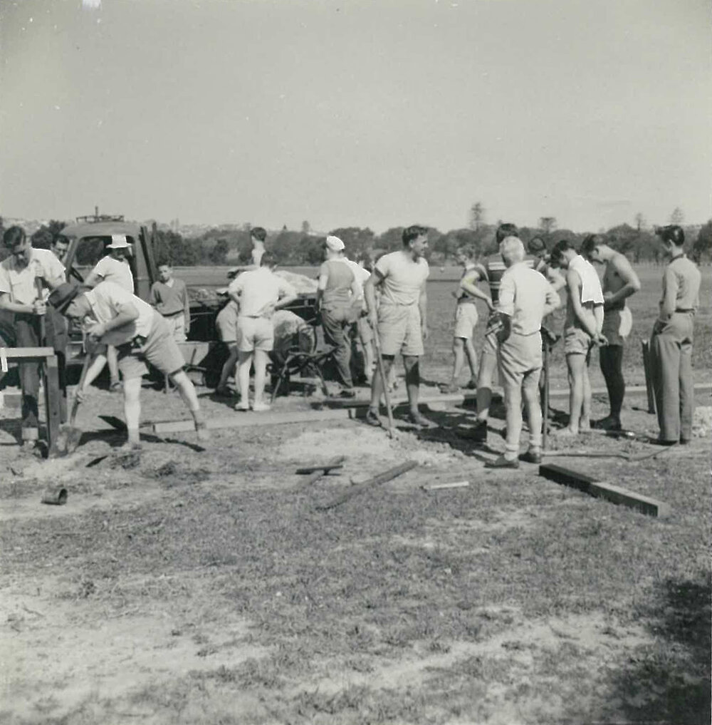 Working bee at McKay Oval, 29 September 1957