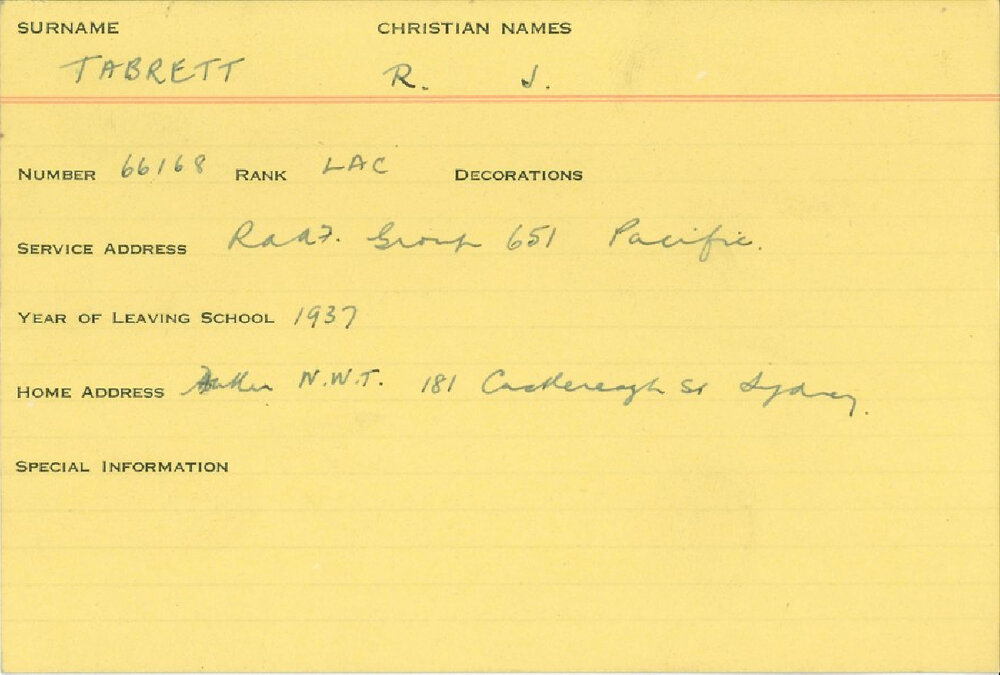 World War 2 index cards - T