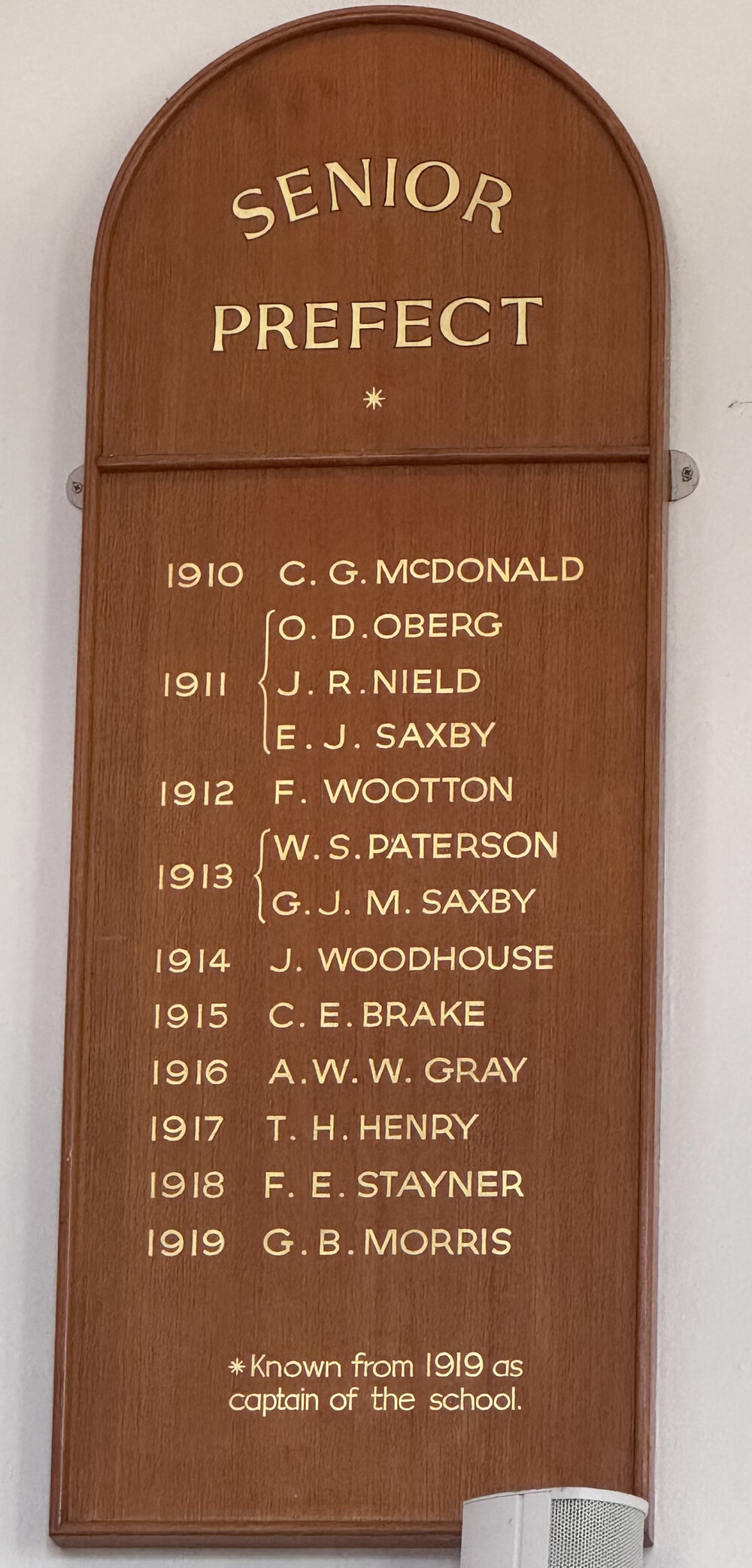 Honour Board: Senior Prefect