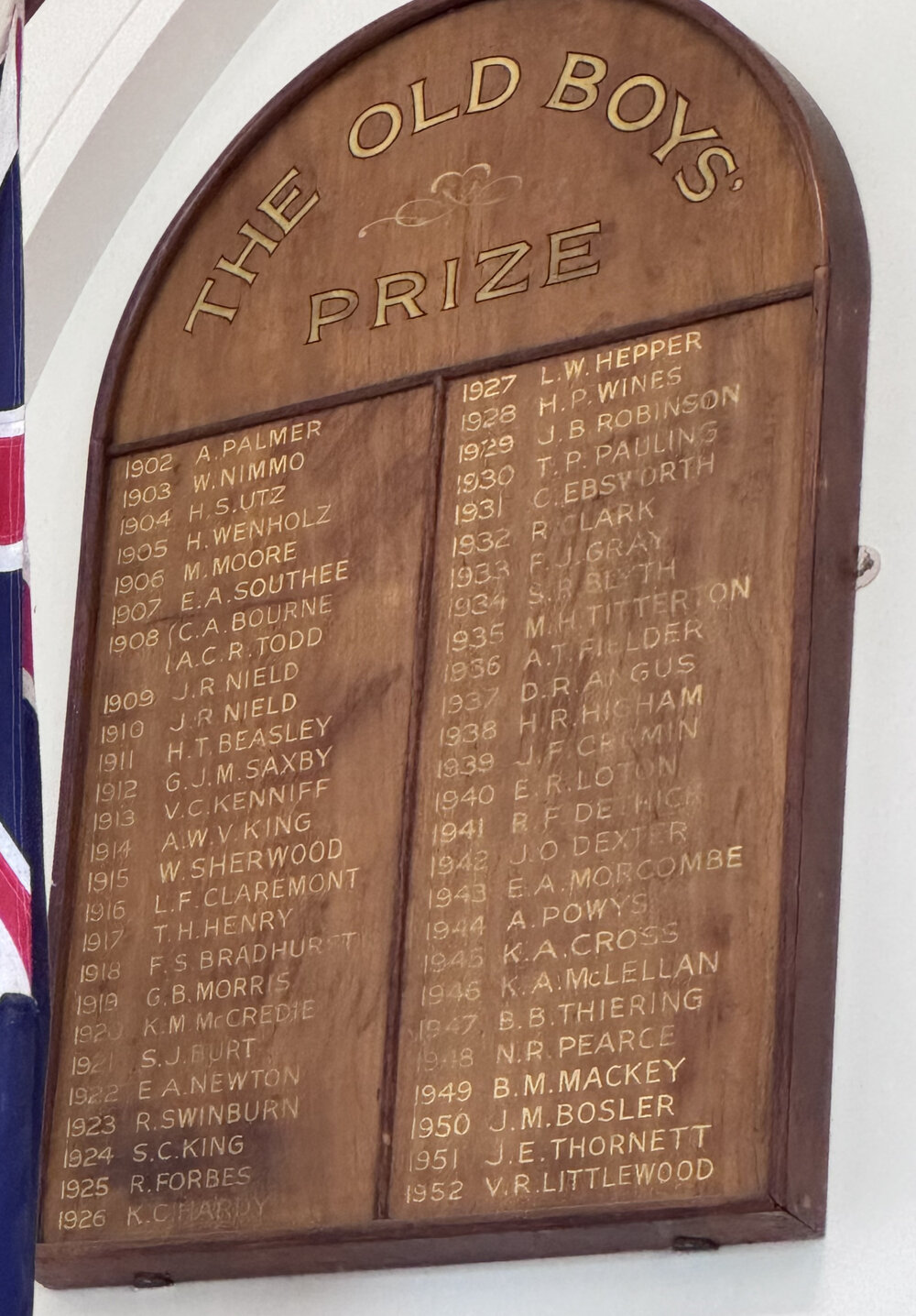 Honour Board: The Old Boys' Prize 1902-1952