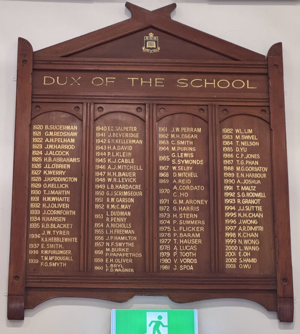 Honour Board: Dux of the School 1920-2003
