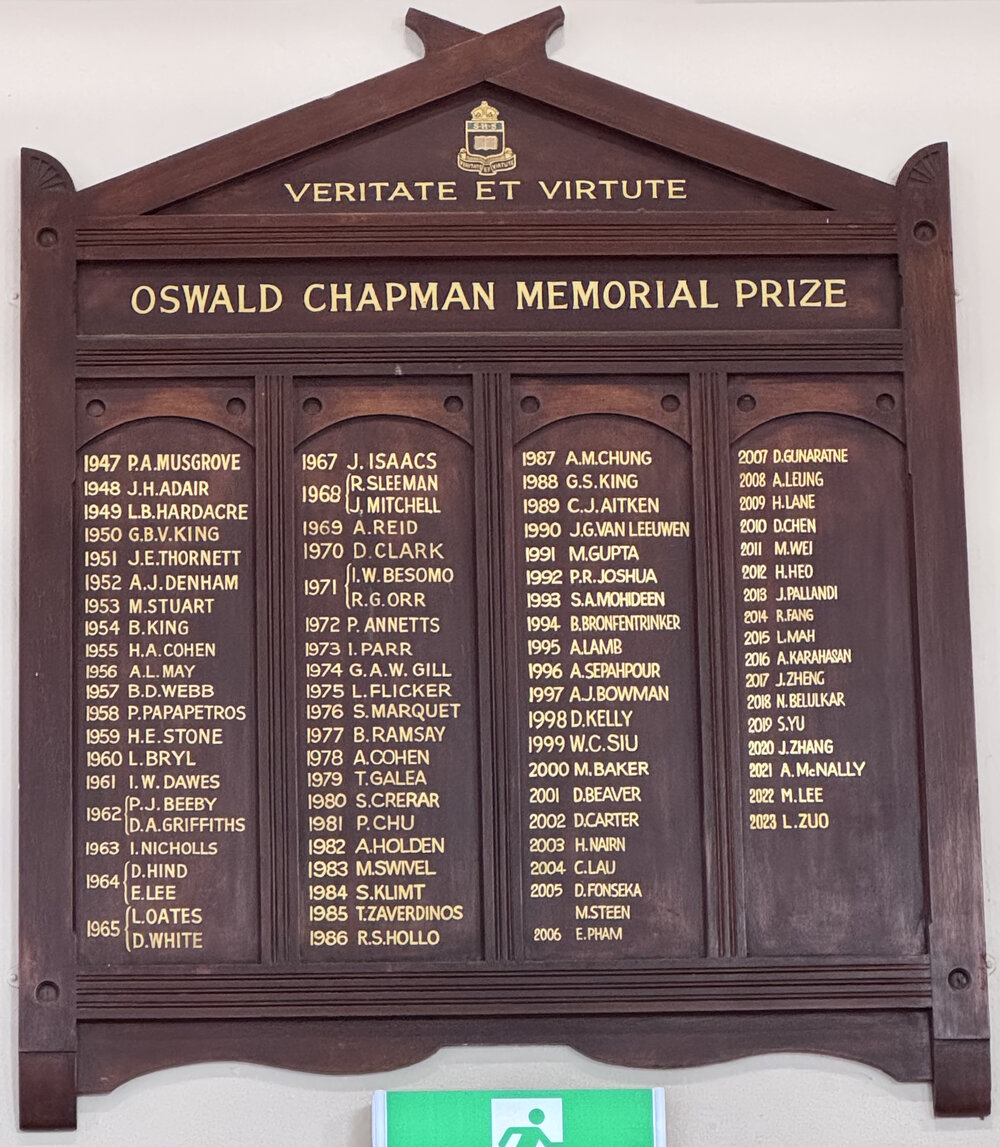 Honour Board: Oswald Chapman Memorial Prize