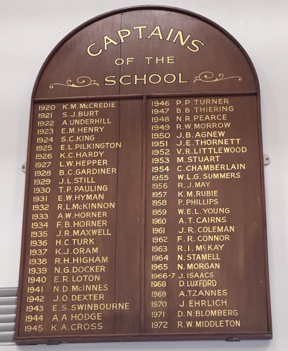 Honour Board: Captains of the School 1920-1972