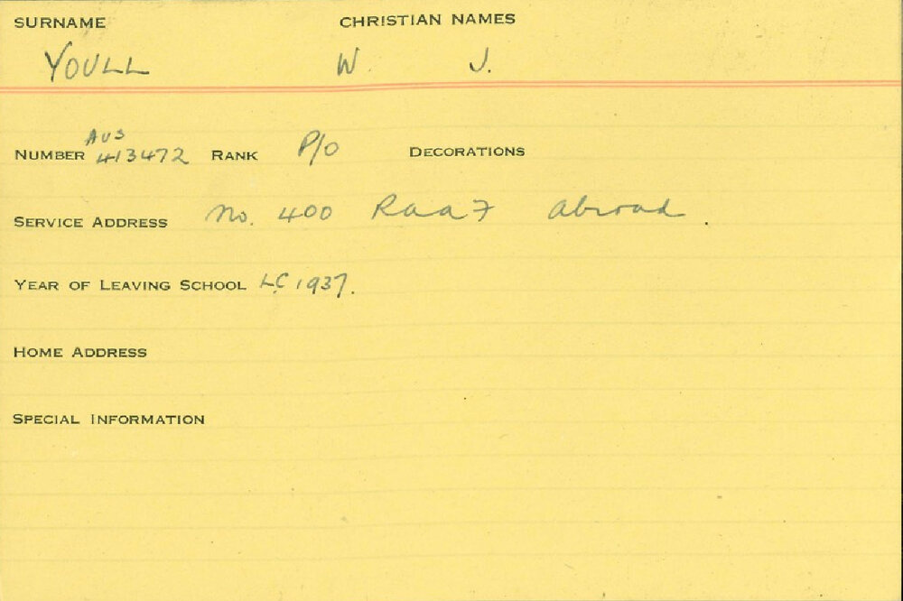 World War 2 index cards - Y