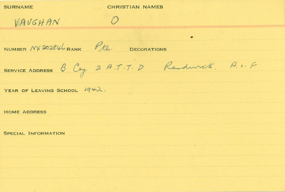 World War 2 index cards - V