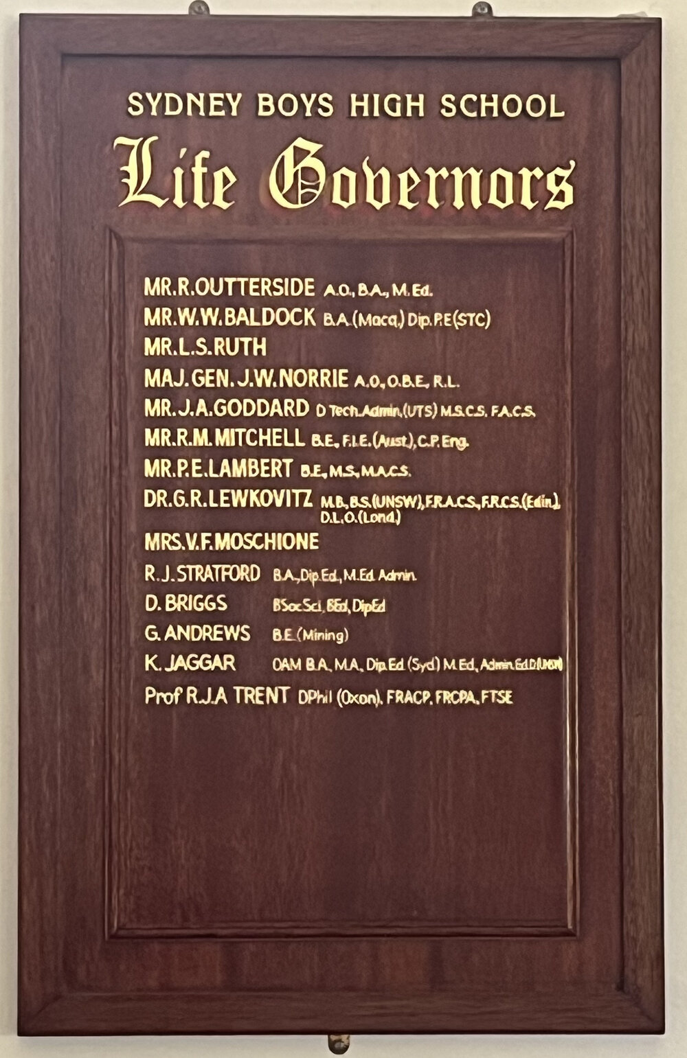 Honour Board: Life Governors