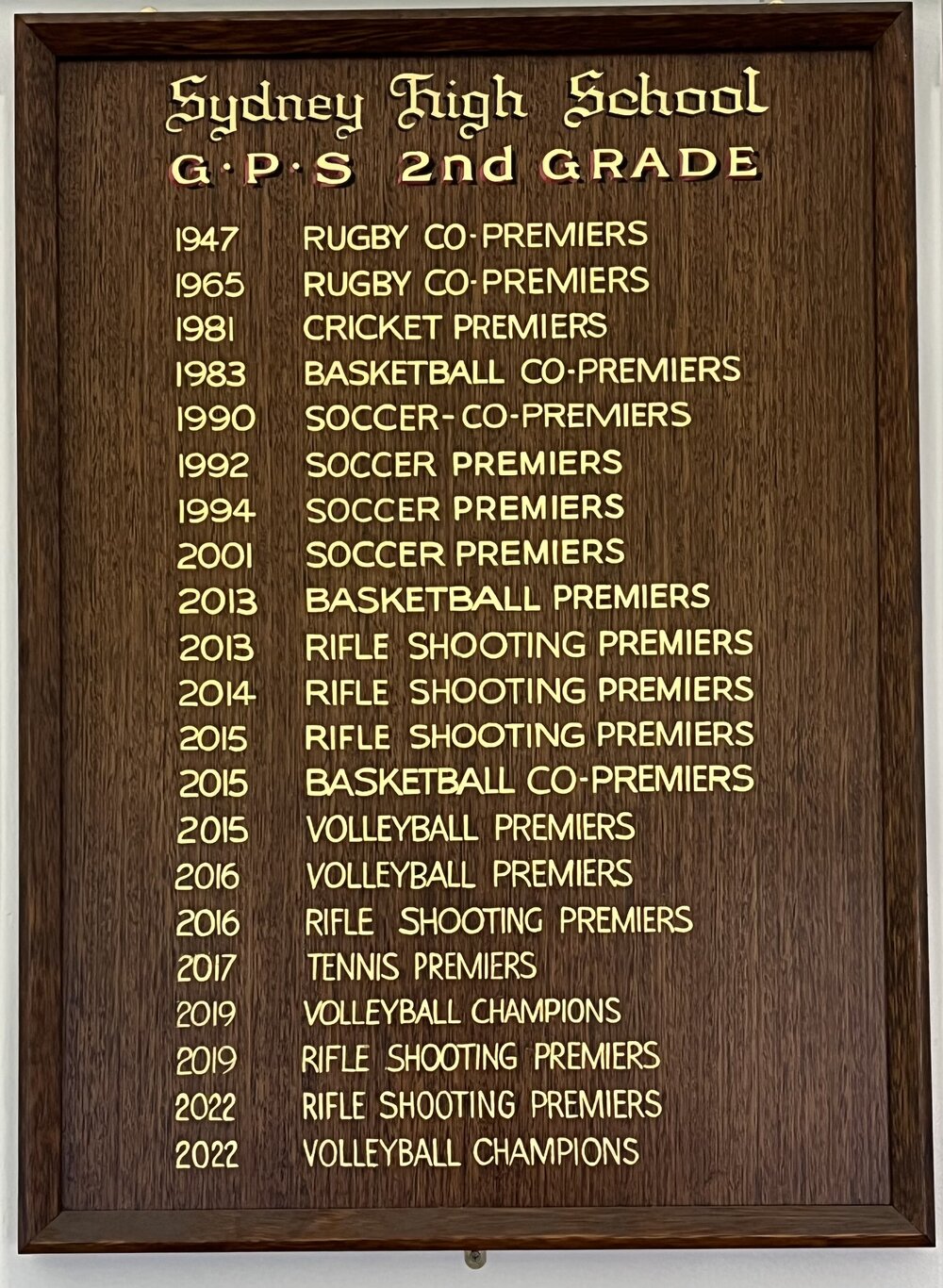 GPS second grade premierships, 1947-2022