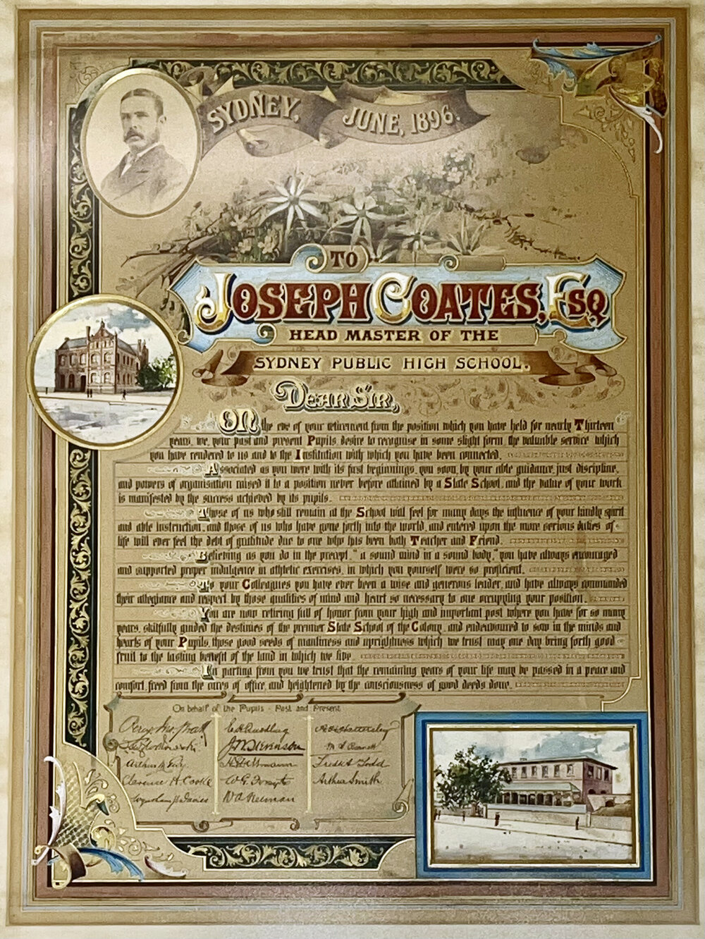 Illuminated address: Joseph Coates, 1896