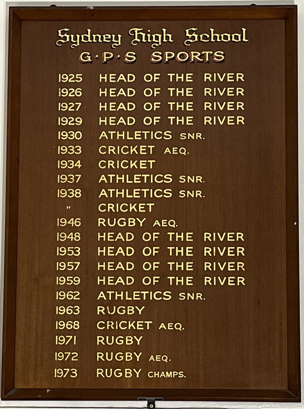 Honour Board: GPS Premierships, 1925-1973