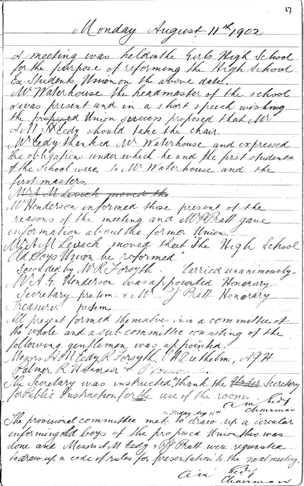 Sydney High School Old Boys Union Minutes 1902