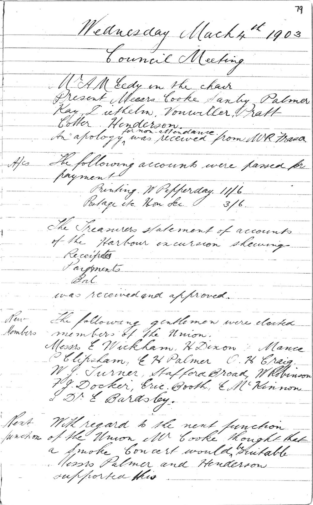 Sydney High School Old Boys Union Minutes 1903