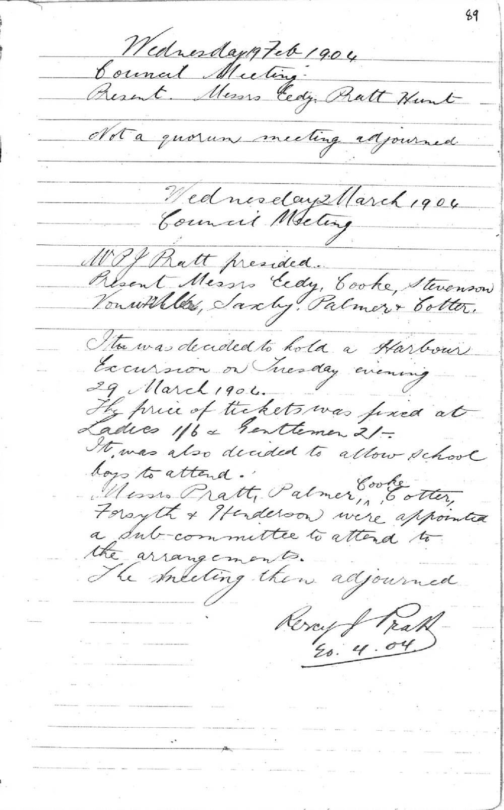 Sydney High School Old Boys Union Minutes 1904