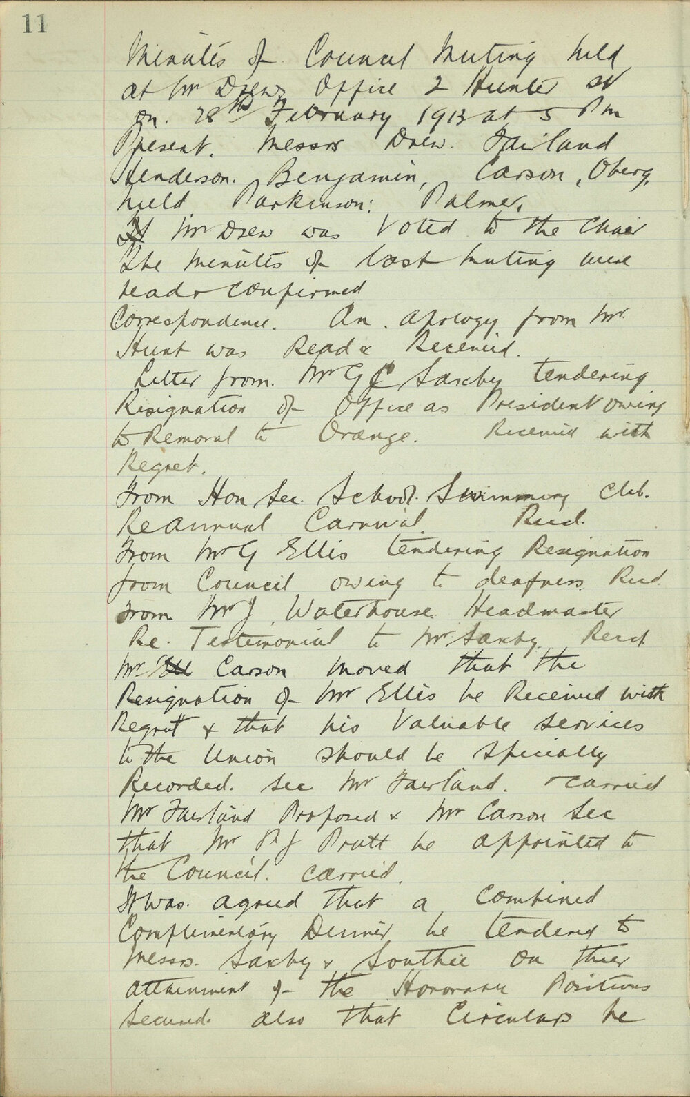 Sydney High School Old Boys Union Minutes 1913