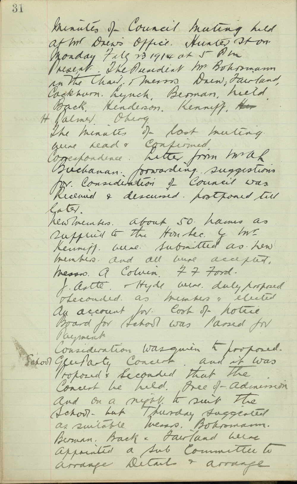 Sydney High School Old Boys Union Minutes 1914