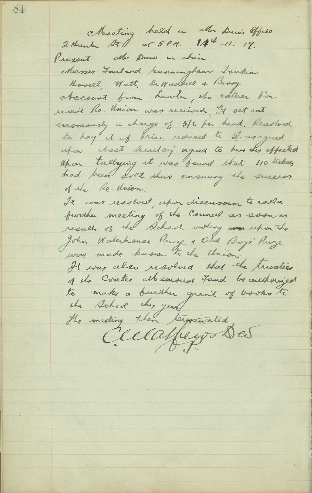 Sydney High School Old Boys Union Minutes 1920