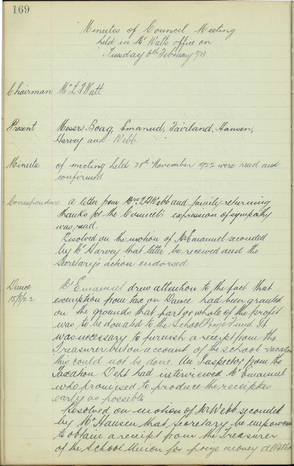 Sydney High School Old Boys Union Minutes 1923