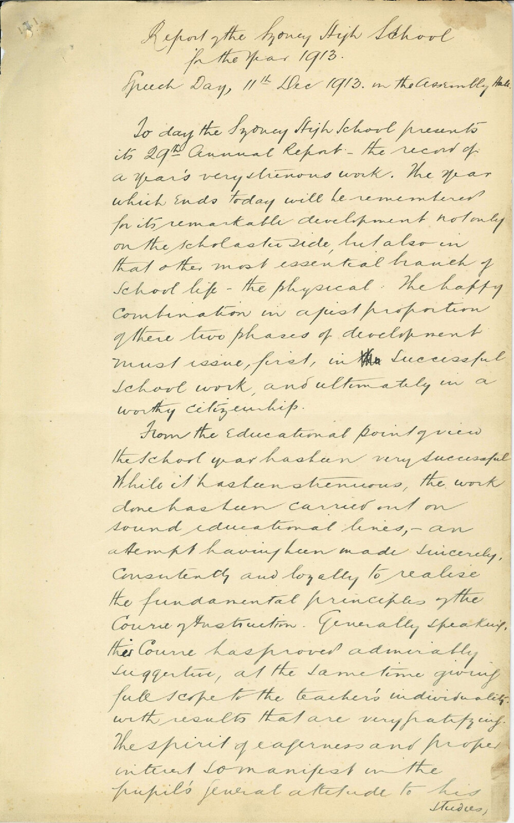 Headmaster's Report 1913