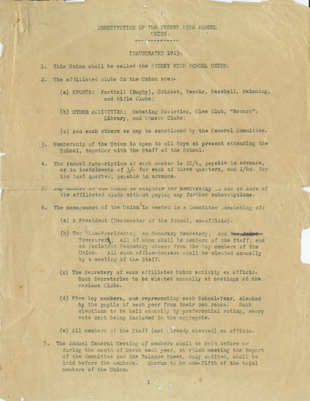 School Union - Constitution 1913