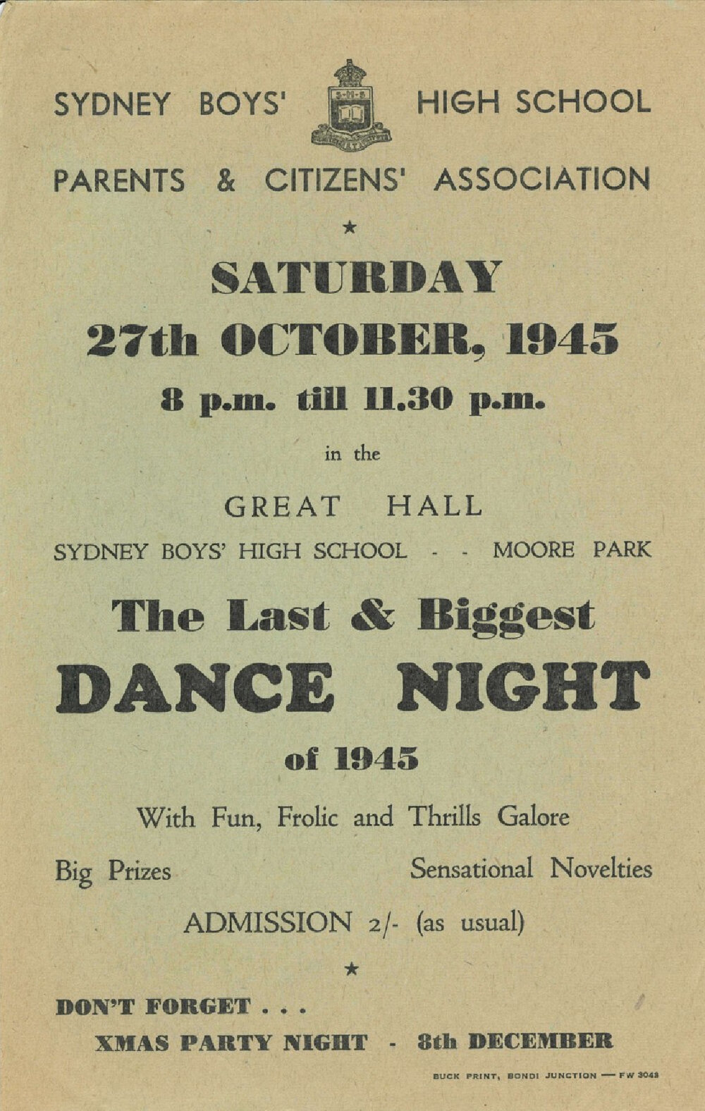 Last Dance, 27 October 1945