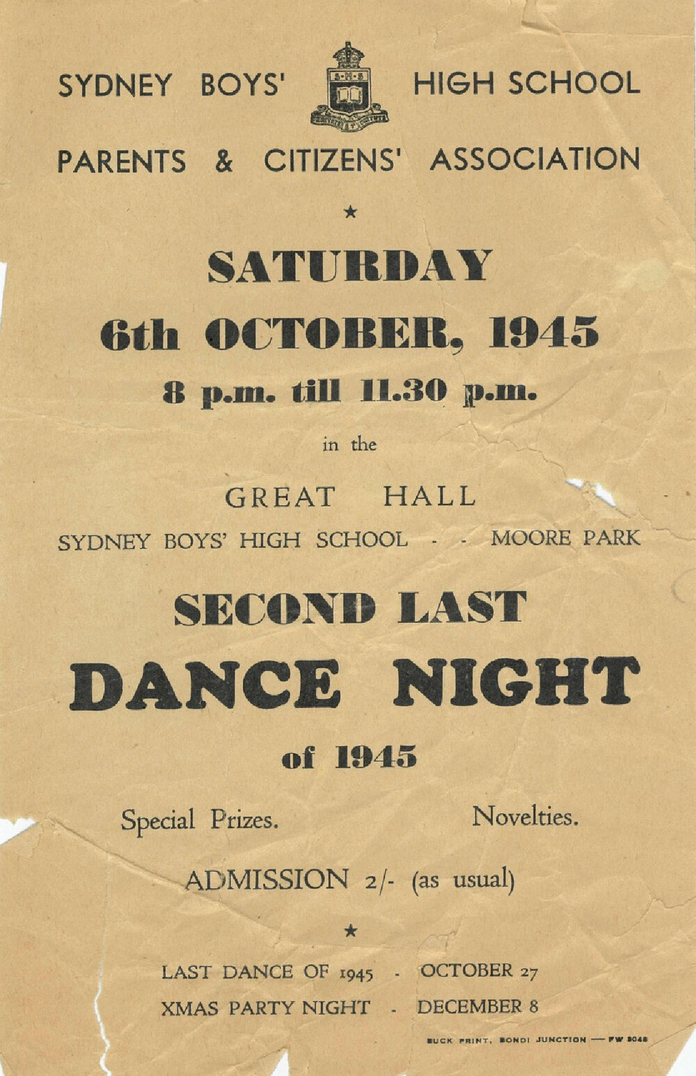 Second Last Dance, 6 October 1945