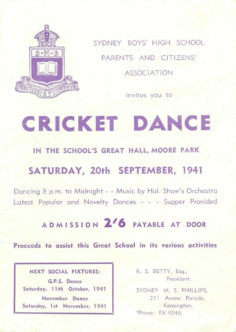 Cricket Dance, 20 September 1941