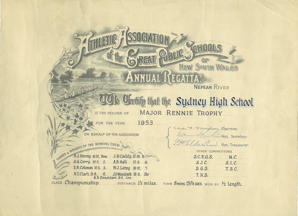Major Rennie Trophy (1st VIII) 1953