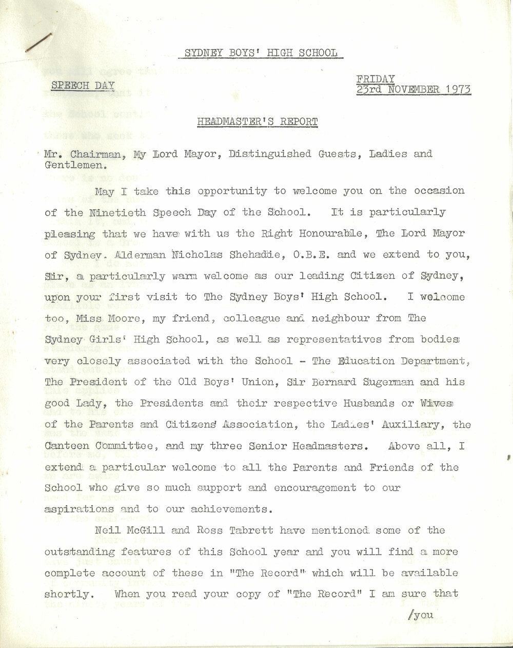 Headmaster's Report 1973