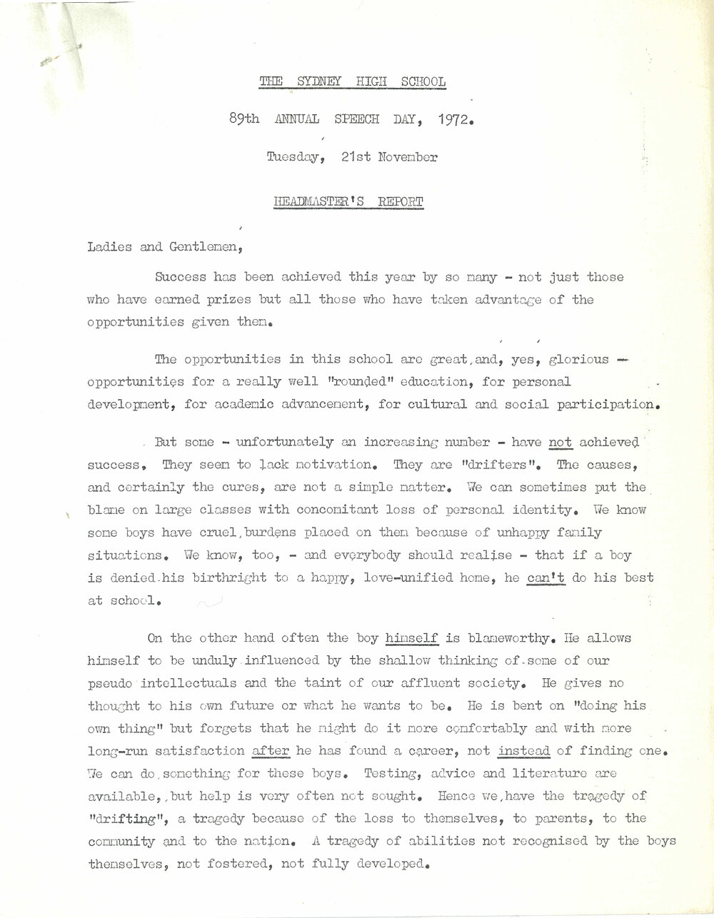 Headmaster's Report 1972