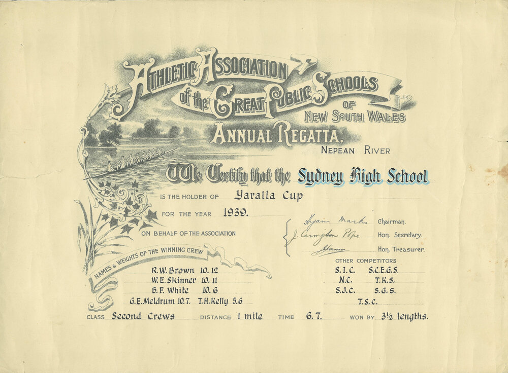 Yaralla Cup (1st IV) 1939