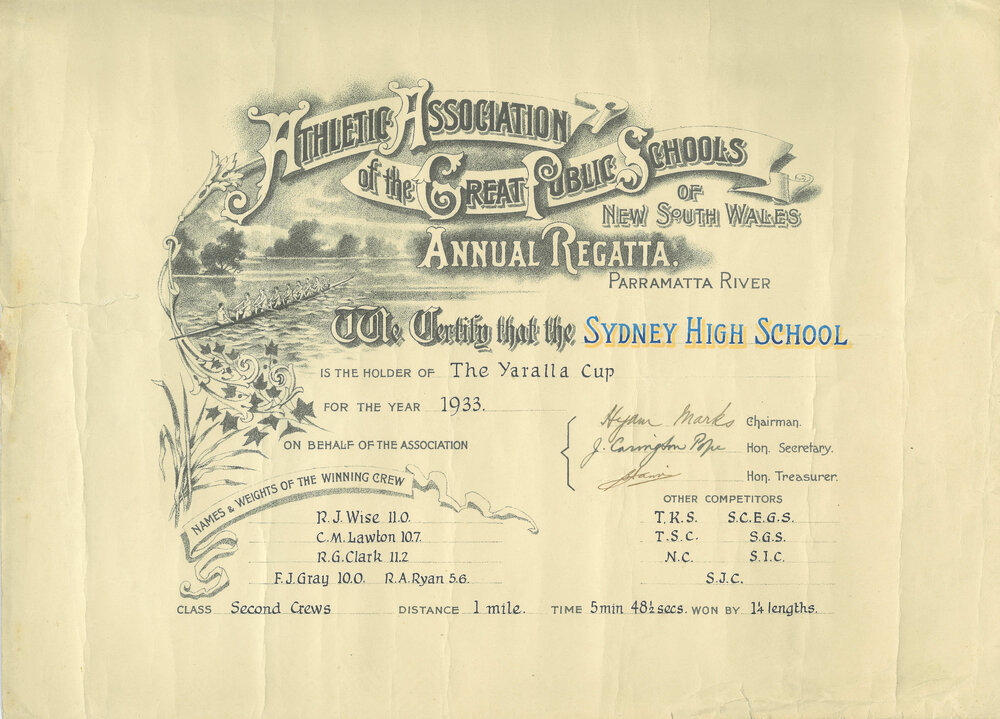 Yaralla Cup (1st IV) 1933