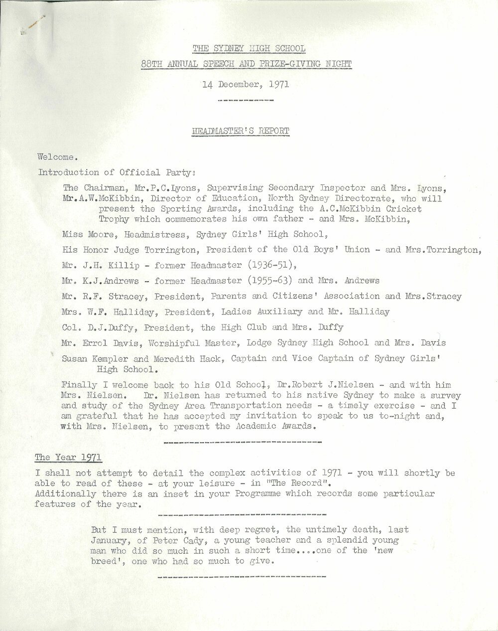 Headmaster's Report 1971