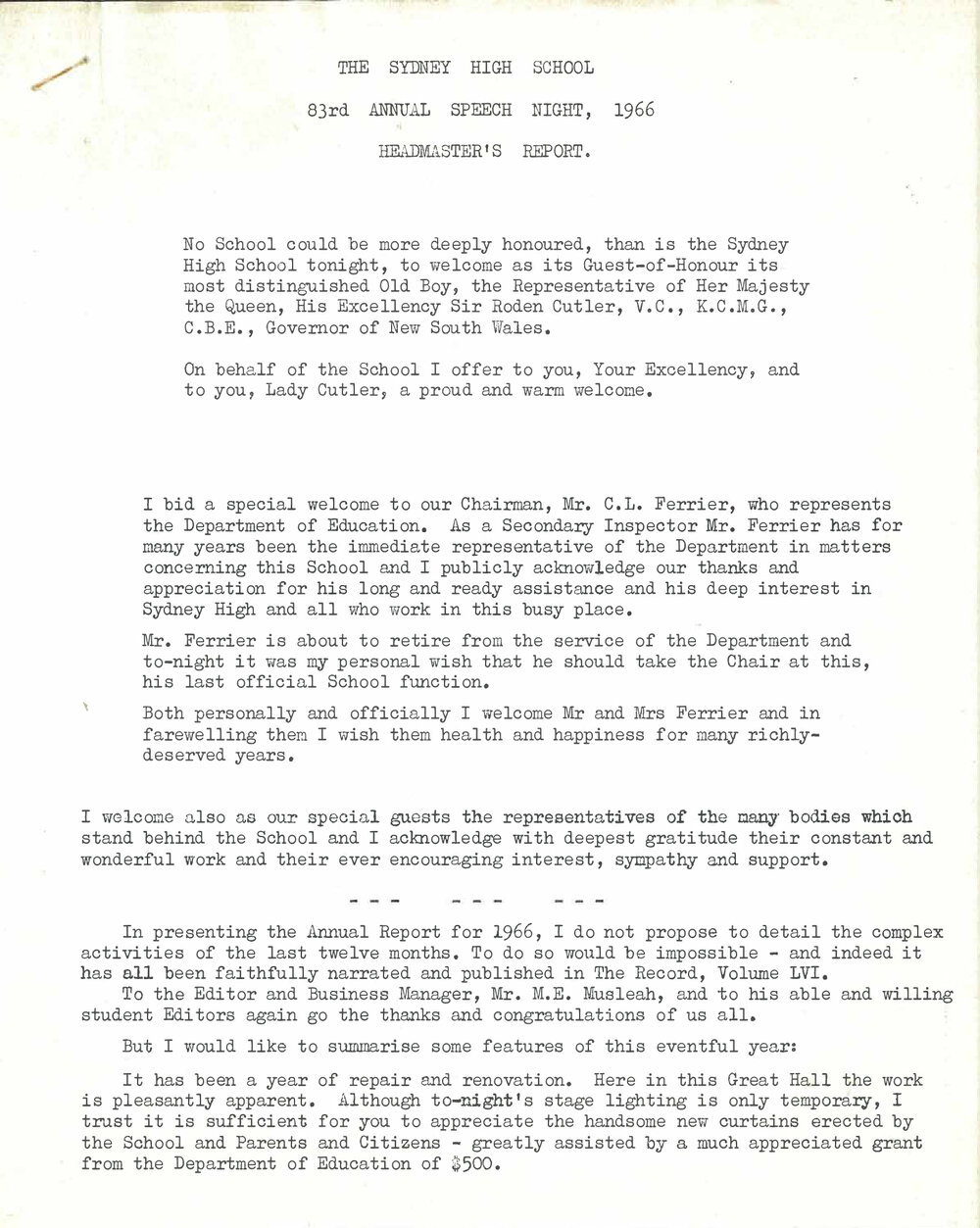 Headmaster's Report 1966