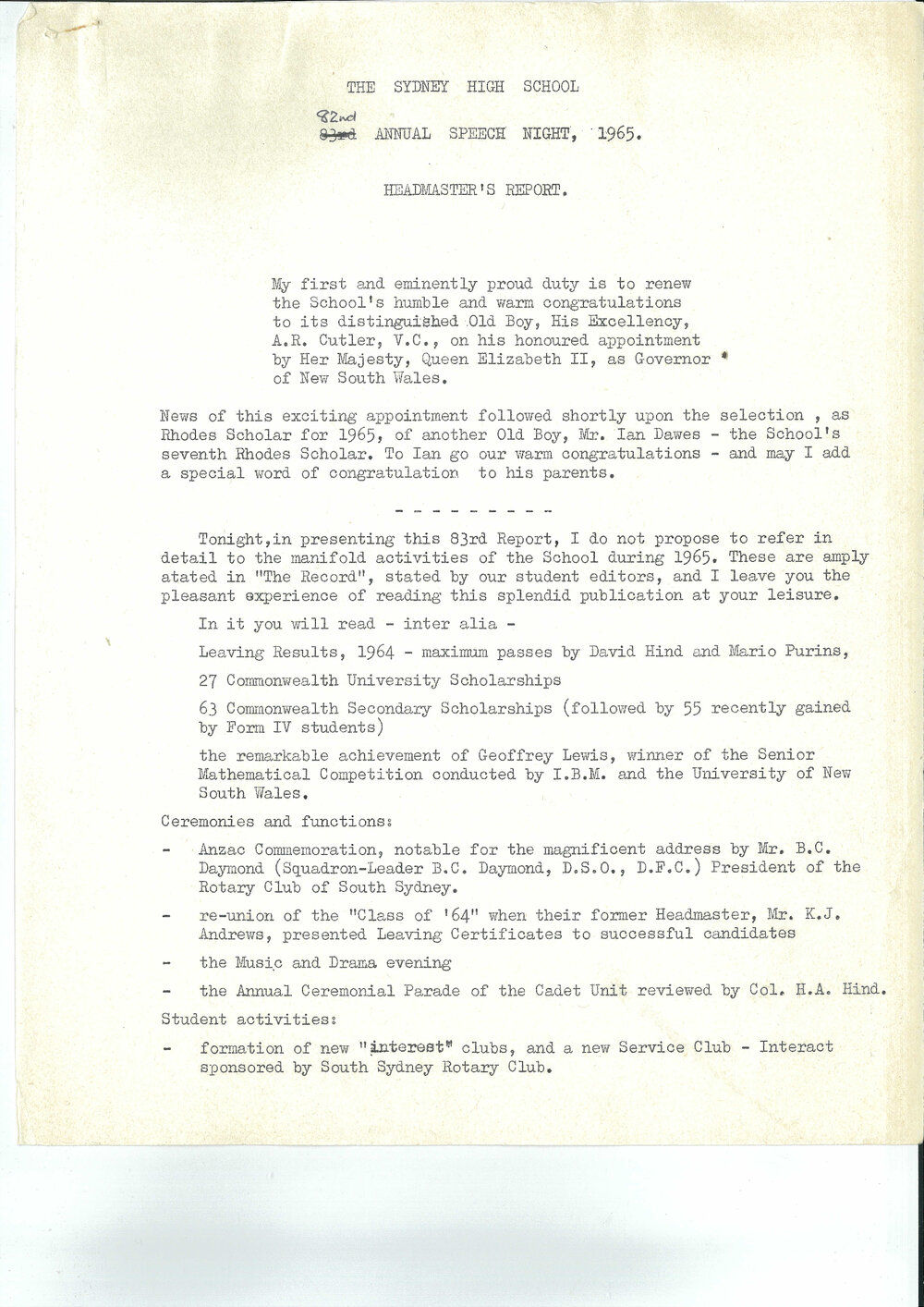 Headmaster's Report 1965