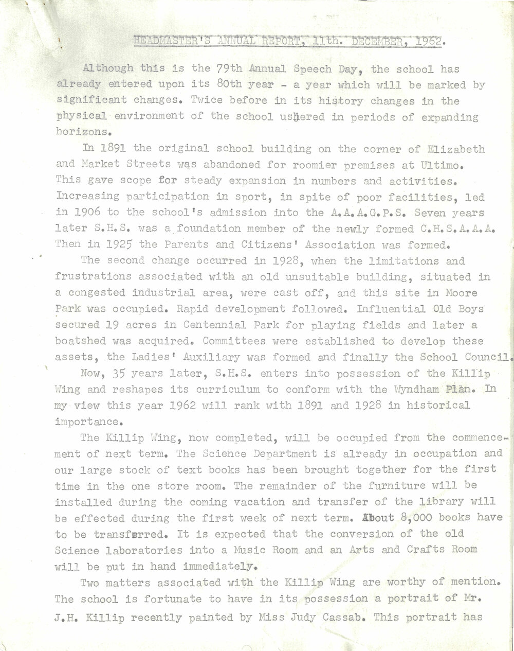 Headmaster's Report 1962