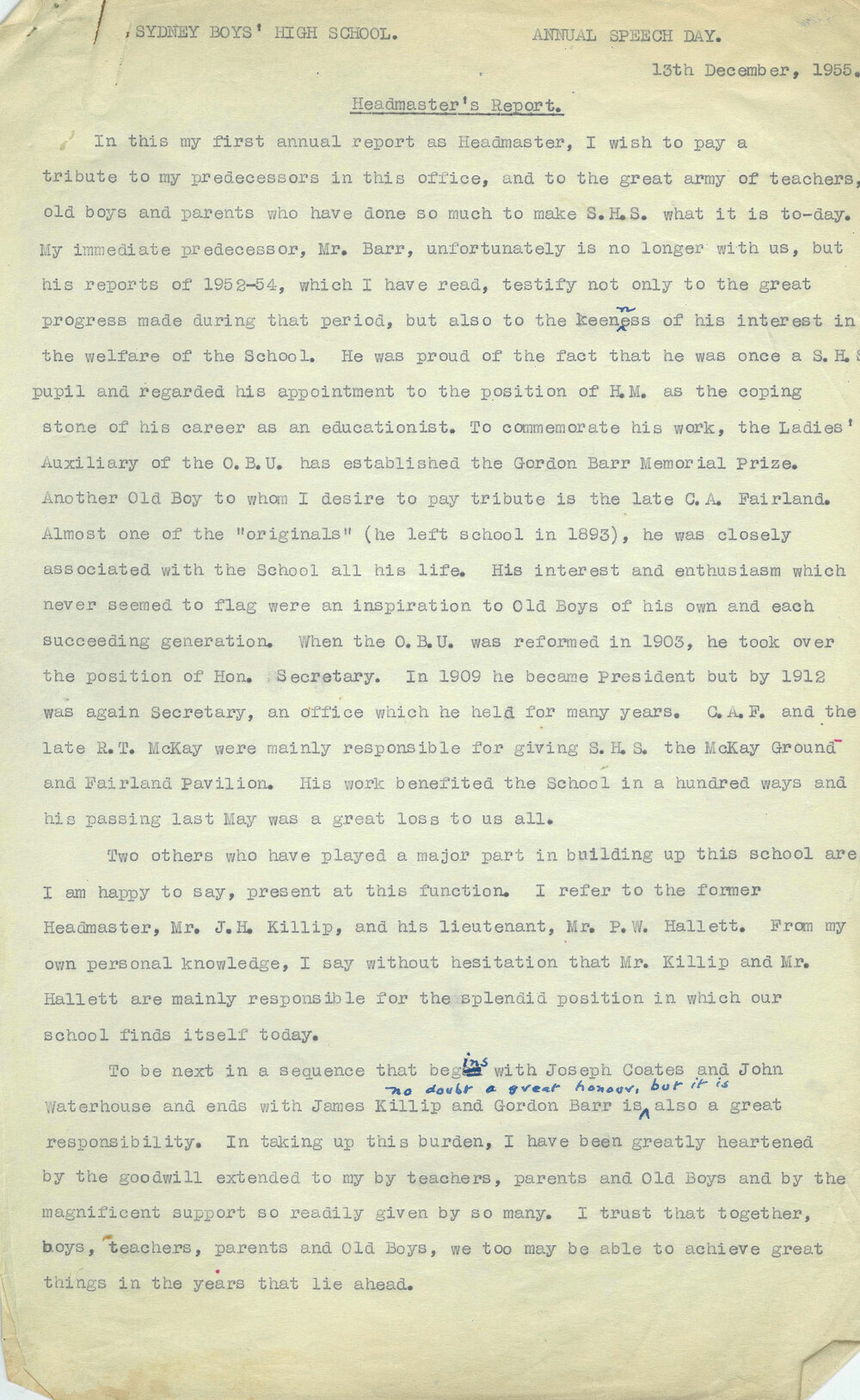 Headmaster's Report 1955