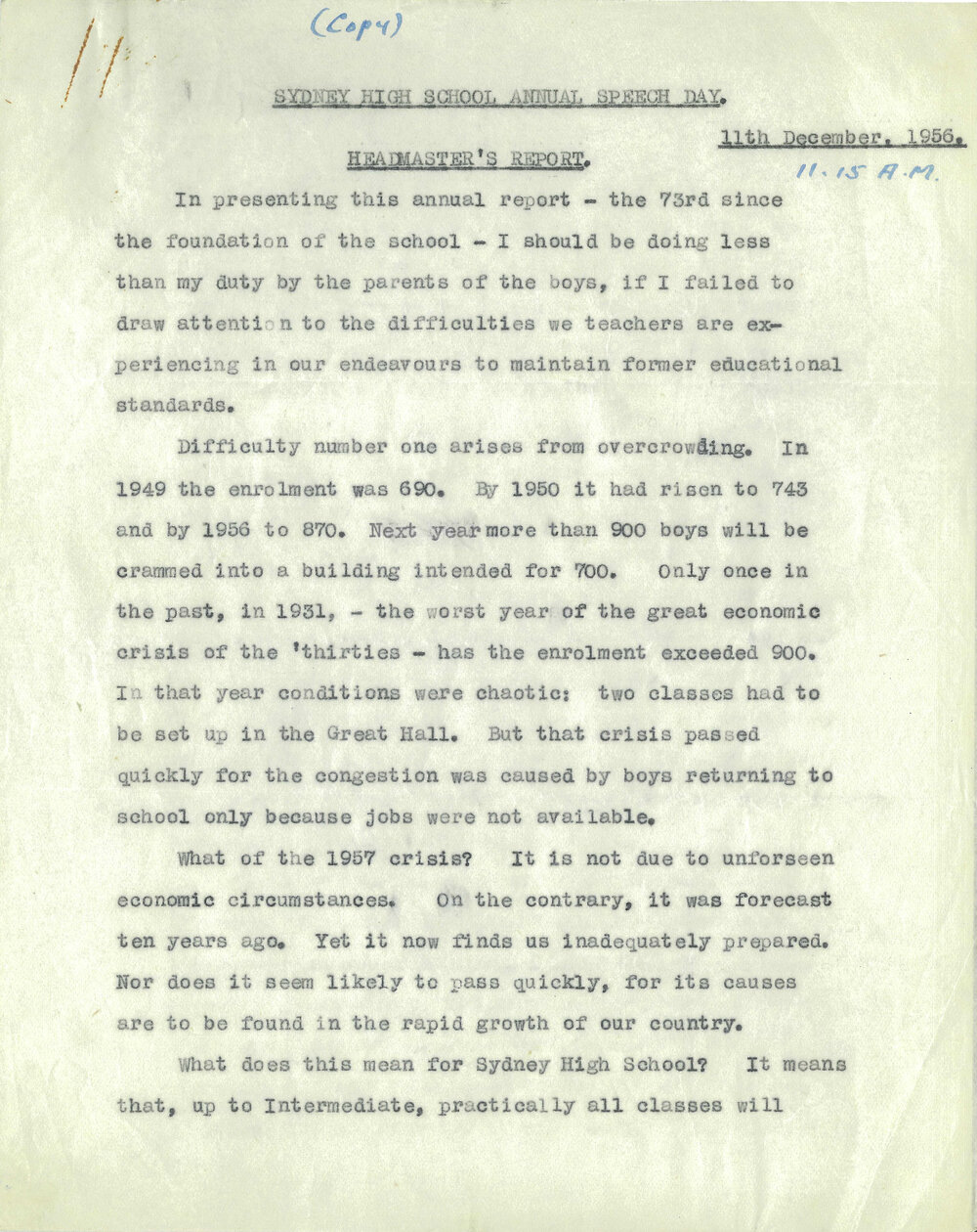 Headmaster's Report 1956