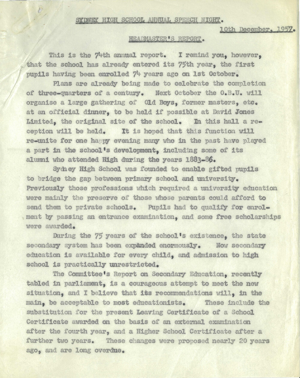 Headmaster's Report 1957